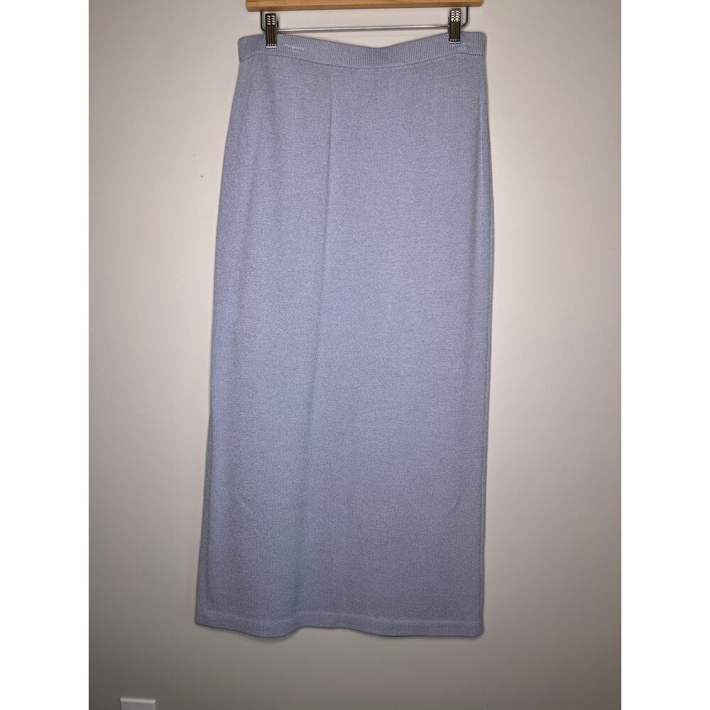 St John Evening Dusty Blue Old Money Quiet Luxury Santana Knit Midi Skirt 10